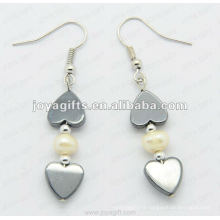 Fashion Hematite Heart Beads Earring; perles d&#39;hématite et boucles d&#39;oreilles en argent couleur boucles d&#39;oreilles hematite 2pcs / set